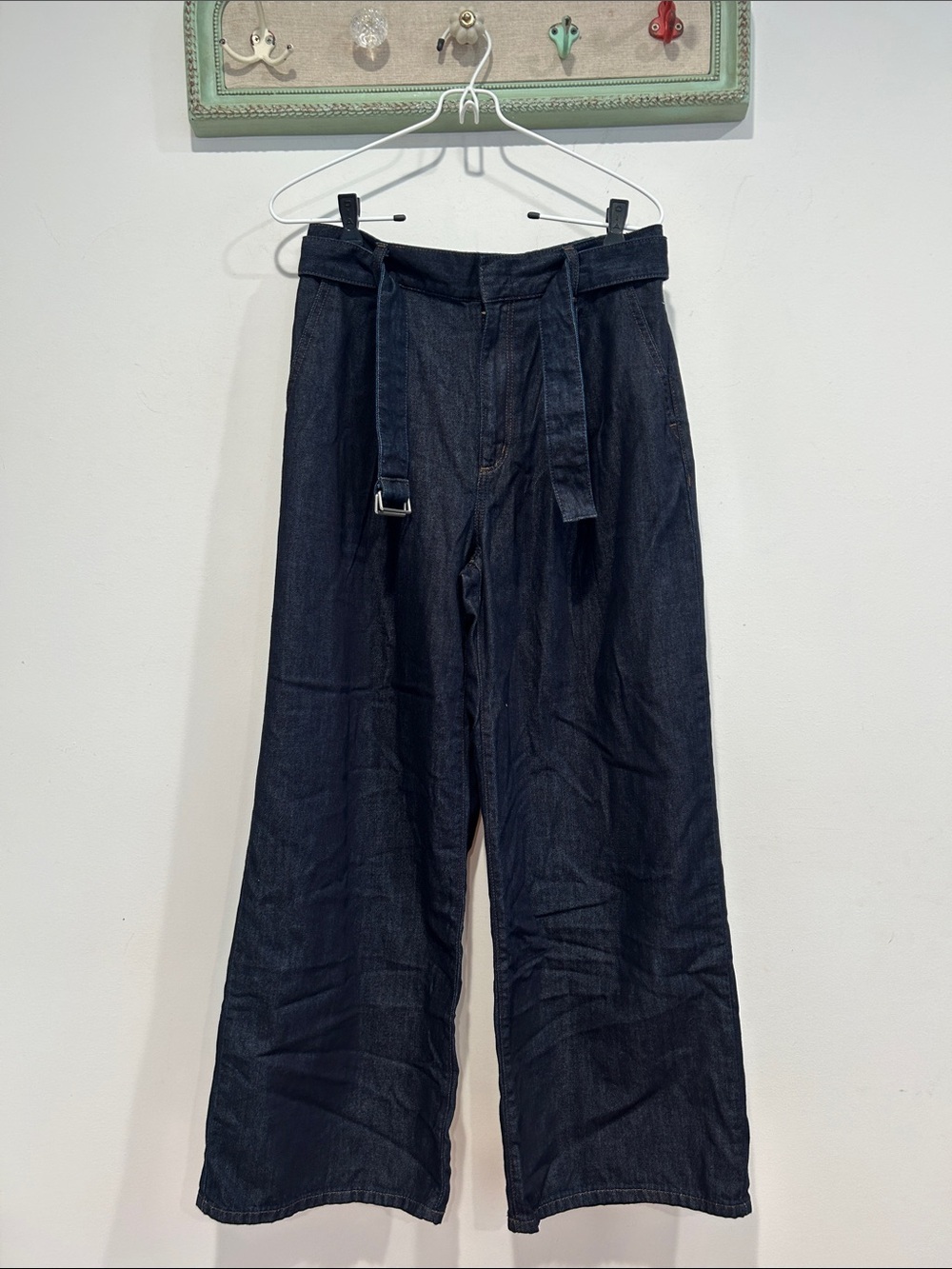 GU Wide Leg Dark Blue Women’s Jeans with Belt Large relaxed boyfriend fit pants